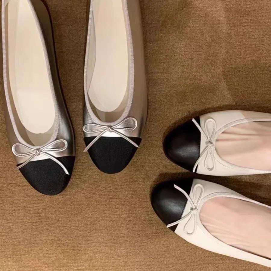 New Women's Flat Shoes Fashionable French Elegant Bow Single Shoes Round Head Shallow Mouth Soft Bottom Flat Shoes2025