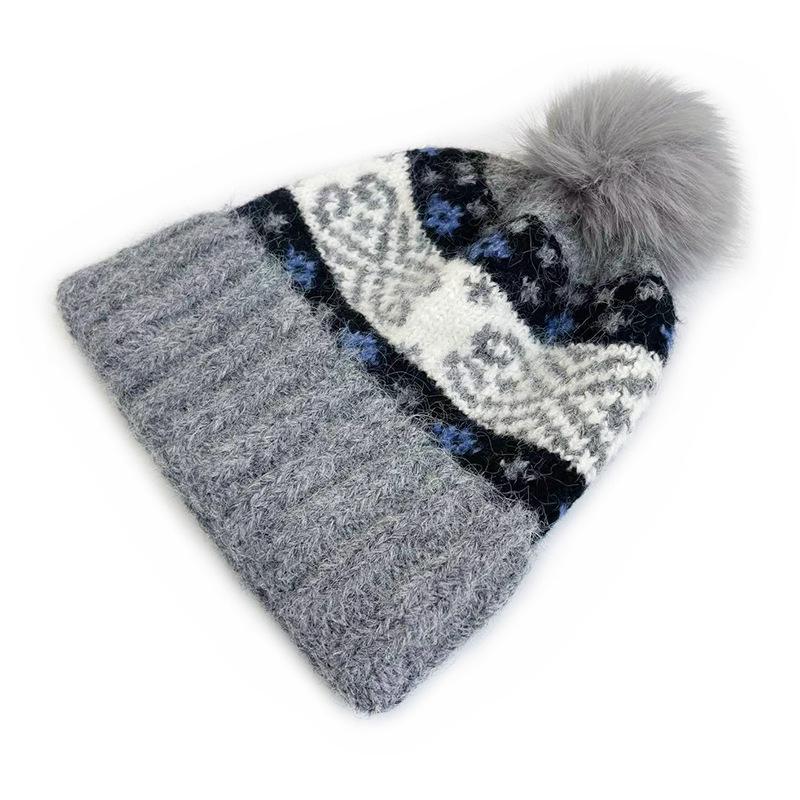 Cat Brother Retro Fair Isle Pom-Pom Knit Hat - Autumn/Winter Warmth