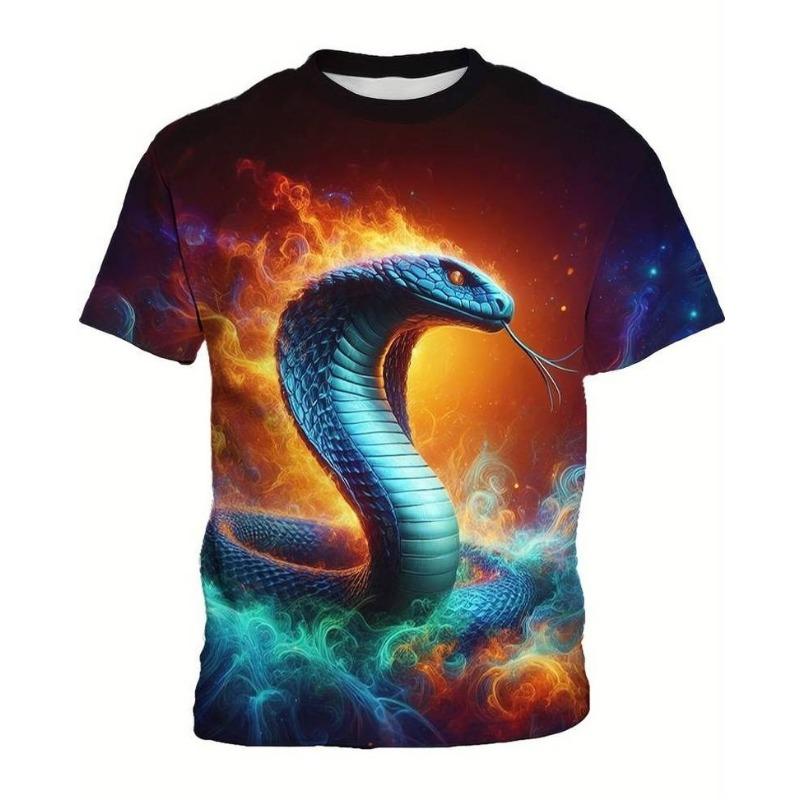 

Летний топ с круглым вырезом и 3D-принтом в виде змеи, модная и повседневная детская футболка с короткими рукавами для мальчика 120