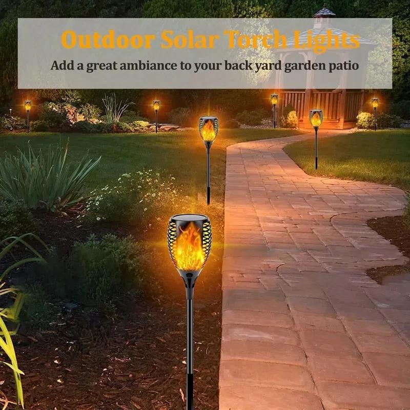 1-4PCS 96 LED Outdoor Solar Torch Lights Waterproof Garden Patio Flickering Dancing Flame Lamp  Lawn Path Yard Patio Floor Lamps