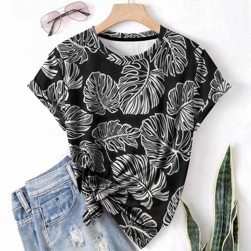 Casual Sports Women's T-shirt Round Neck Short Sleeved Plant Brown Paulownia Tree Breathable Lightweight Shirt