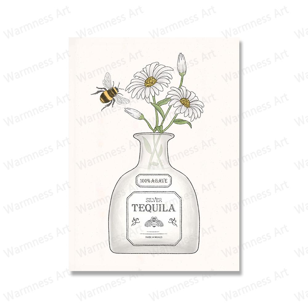 Liquor Peaches Tequila Vodka Flowers Bar Wall Art Canvas Painting Alcohol Posters and Prints Pictures For Living Room Home Decor No Frame