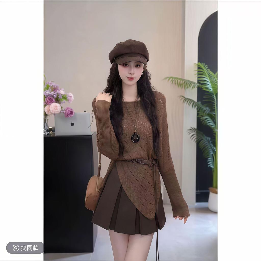 Lazy wind irregular hem hollow women's new Korean knitted top women