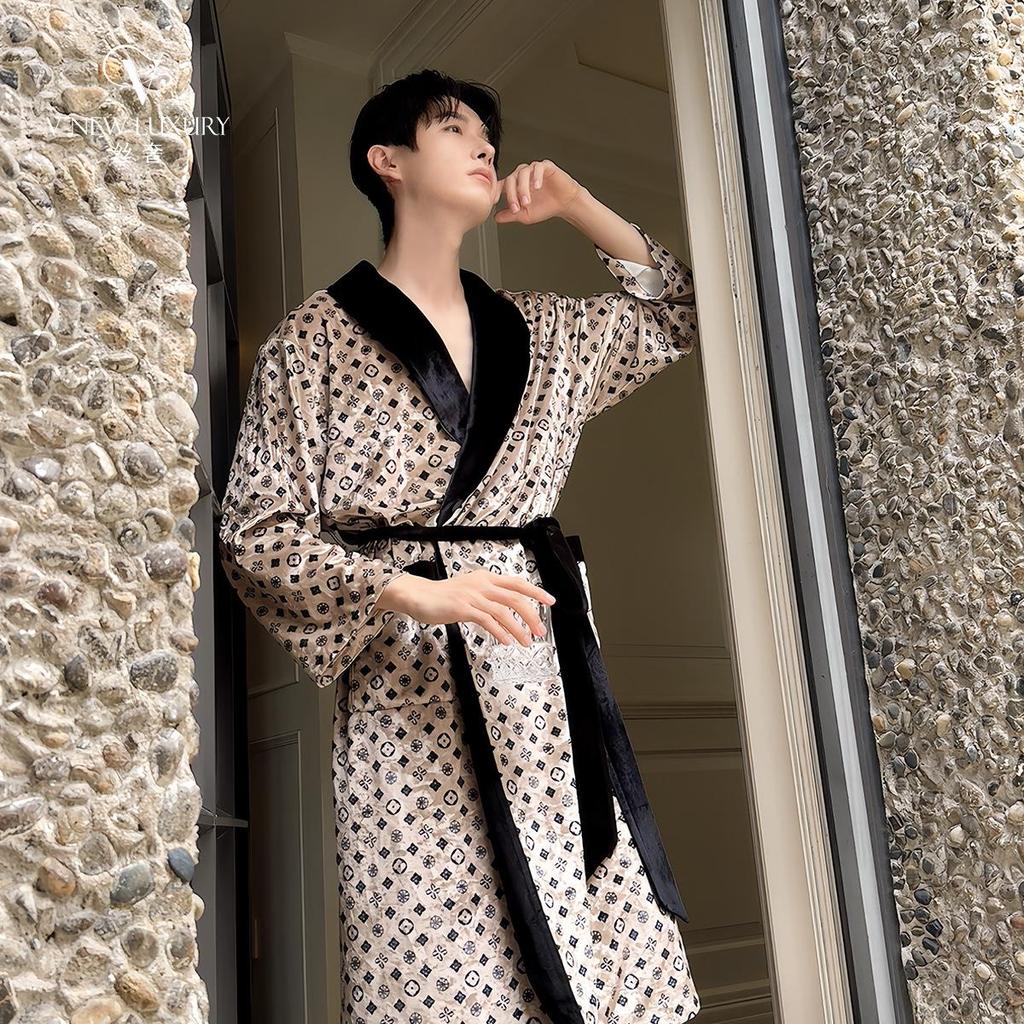 Seiden Luxus Herren Gold Samt Bademantel - Herbst/Winter Verdickter Pyjama V7P3125