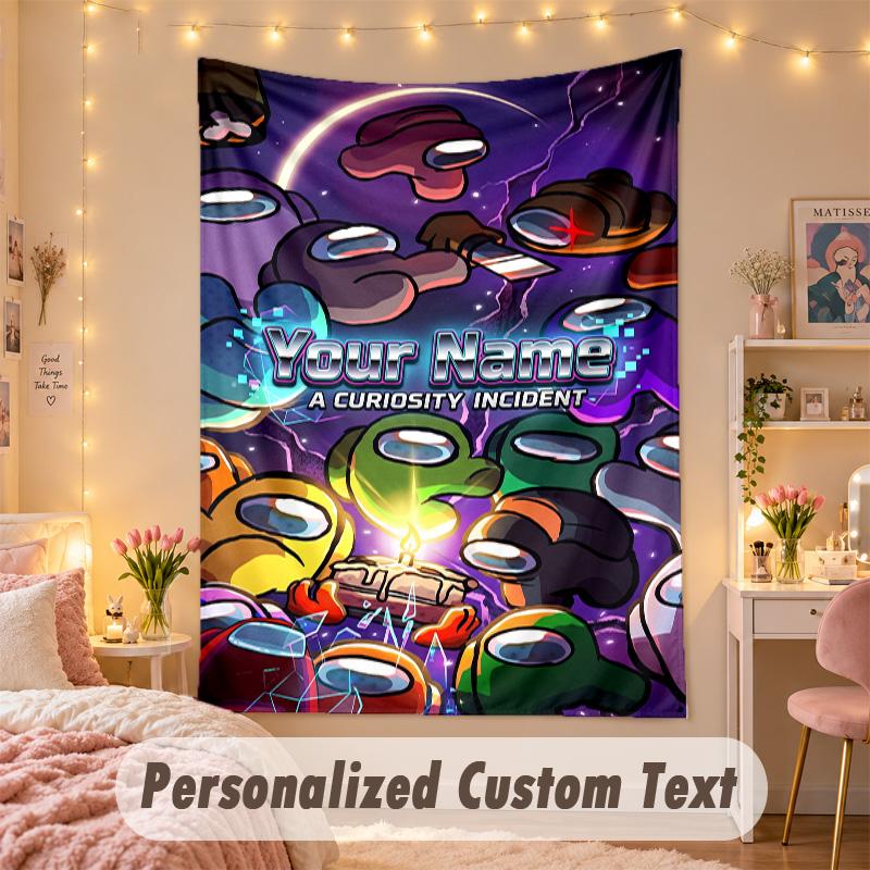 Custom Personalized Tapestry,Among Us Print Custom Name Text Wall Art Hanging for Bedroom