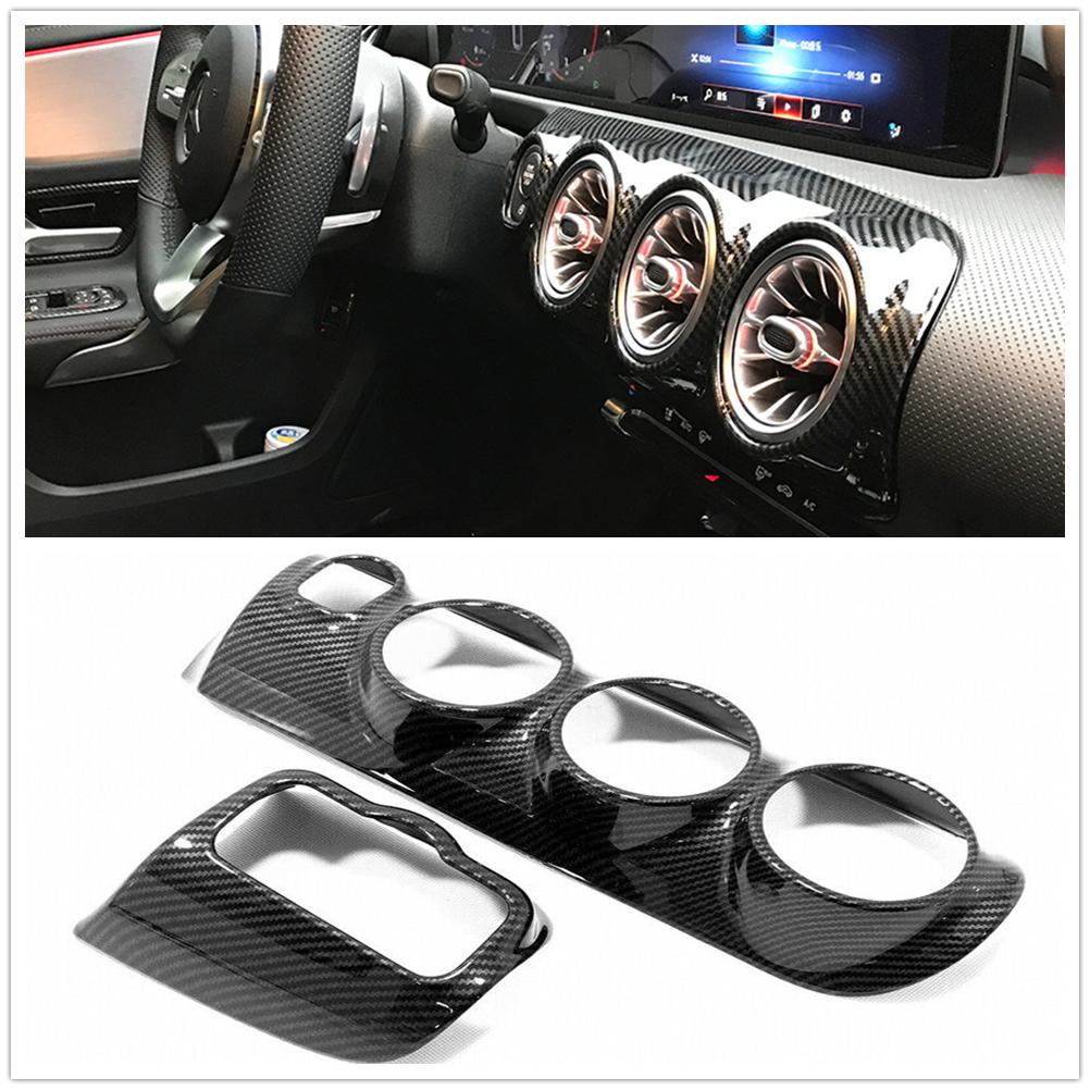 For Mercedes-Benz A-Class W177 2019-2026 CLA C118 2020+ Carbon Look Air Conditioning Vent Cover W/ Headlamp Switch Frame Trim