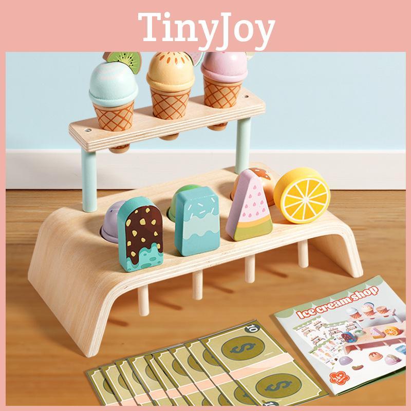 Wooden Ice Simulation Cream Shelf Children Puzzle Interactive Toy Gift For