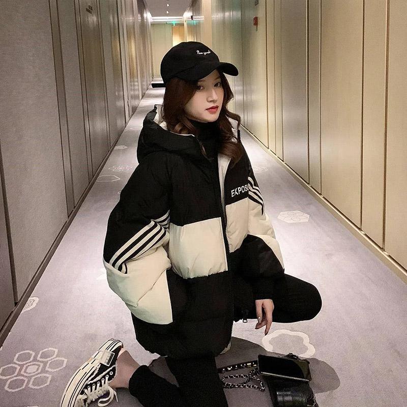 Dámský péřový kabát Zesílená krátká bavlněná vycpaná bunda Teplá bunda Korejská verze Volná chlebová bunda