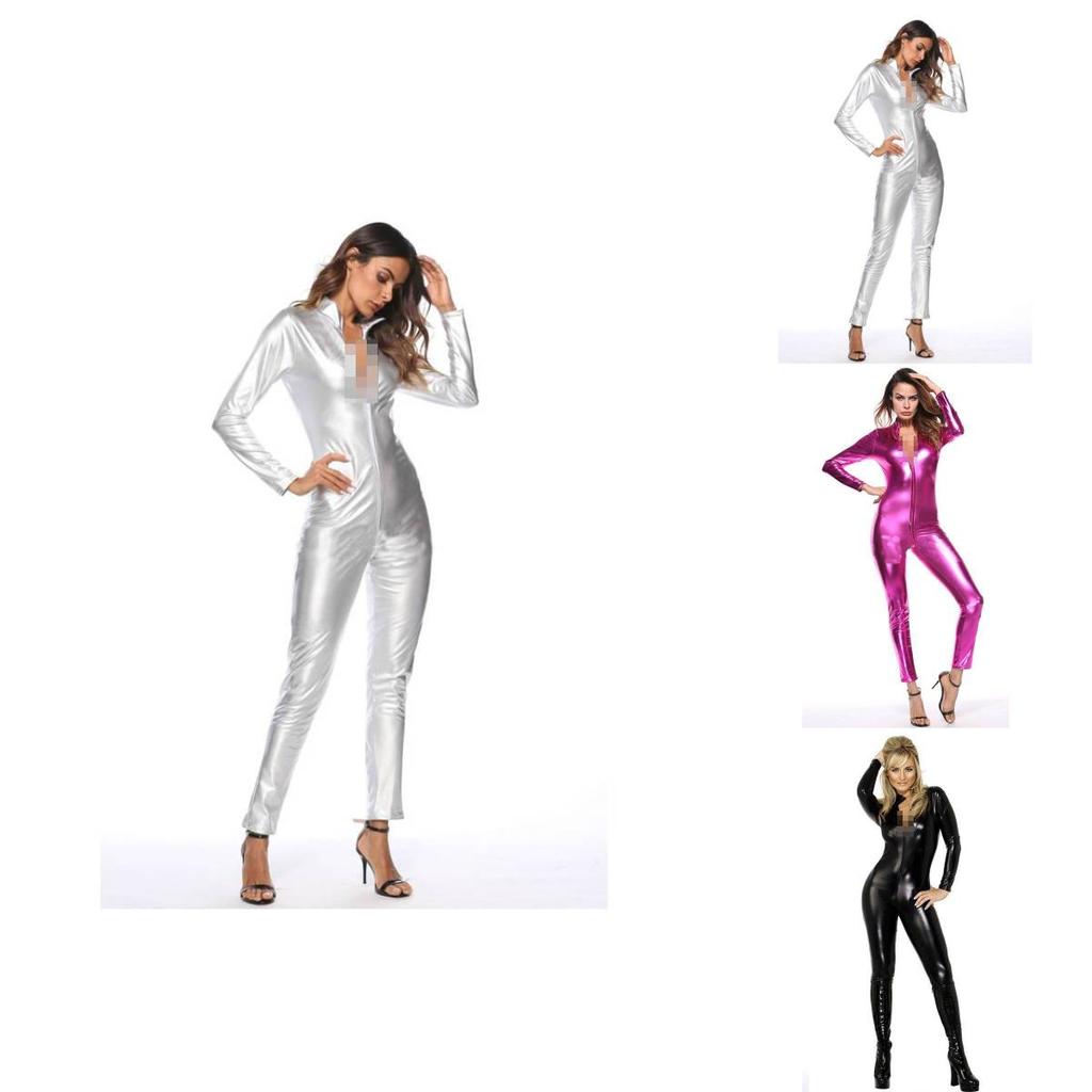 Elegant And Attractive Metallic Catsuit Bodysuit With Good Stretchy Fabric For Women