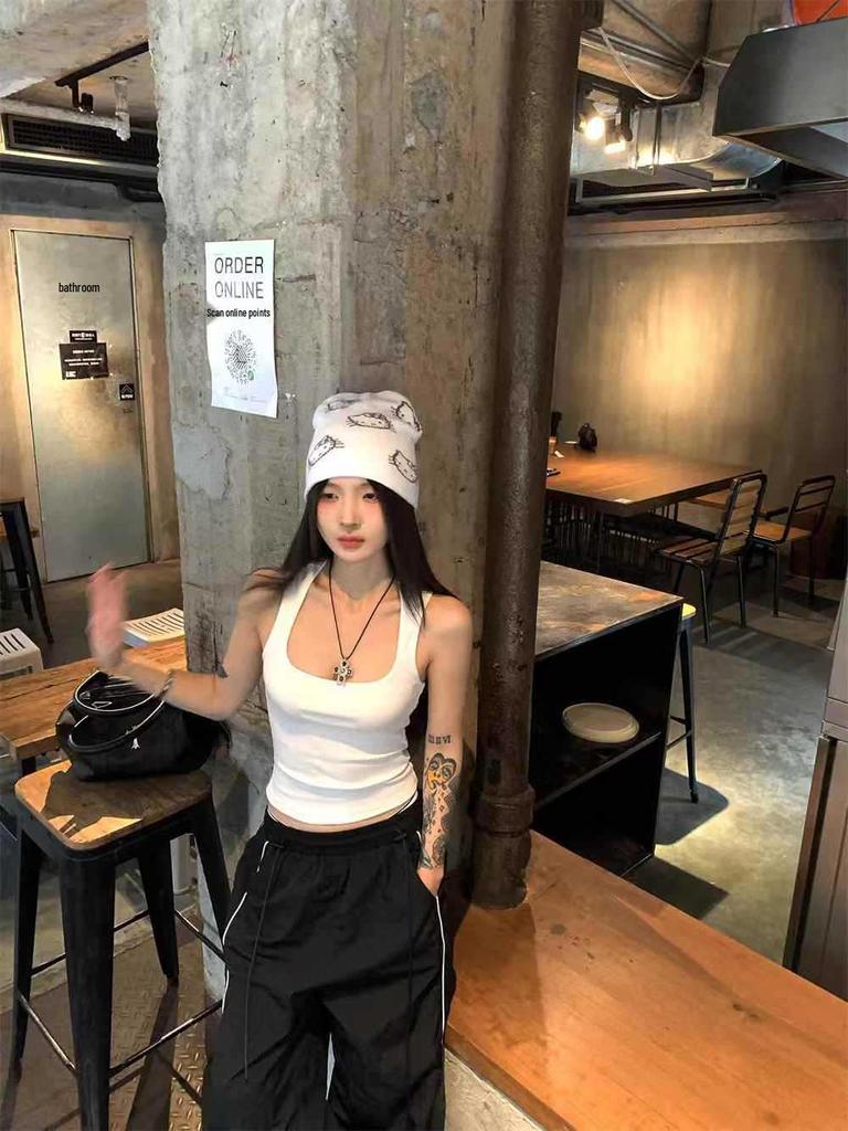 2025 Summer Women's Spicy American Candy Color Slim-Fit Square Neck Tank Top