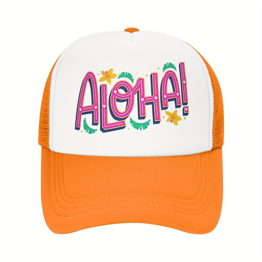 Aloha Print Trucker Hat Polyester Mesh Breathable Casual Sun Protection Baseball Cap for Adults