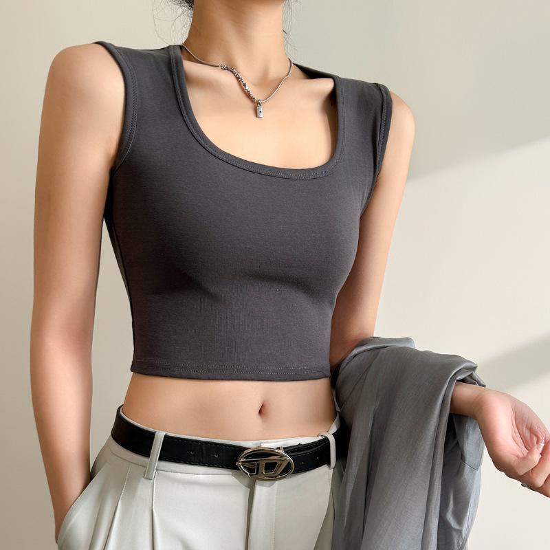 Pure Cotton Wide Shoulder Straps To Cover Side Breasts Camisole Women's Summer Inner Wear Sleeveless Navel Revealing Hot Girl Top Can Be Worn Outside