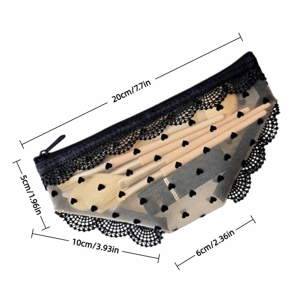 Unique Briefs Shape Cosmetic Bag Lace Heart Mesh Makeup Storage Pouch Y2K Transparent Toiletry Bag Storage for Travel