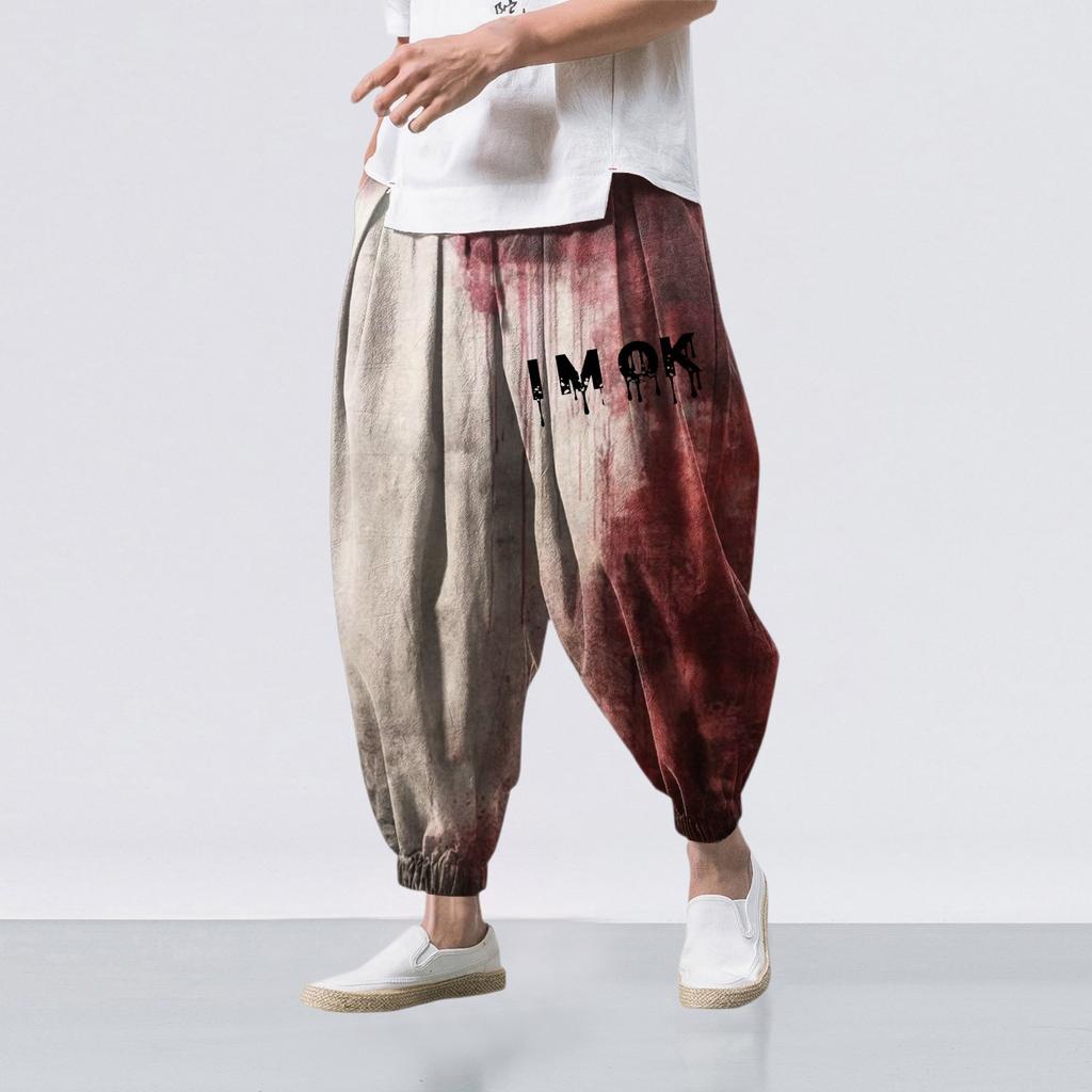 Halloween-Print - Lässige Weitbein-Hose, Herren Lässige Loose-Fit-Hose