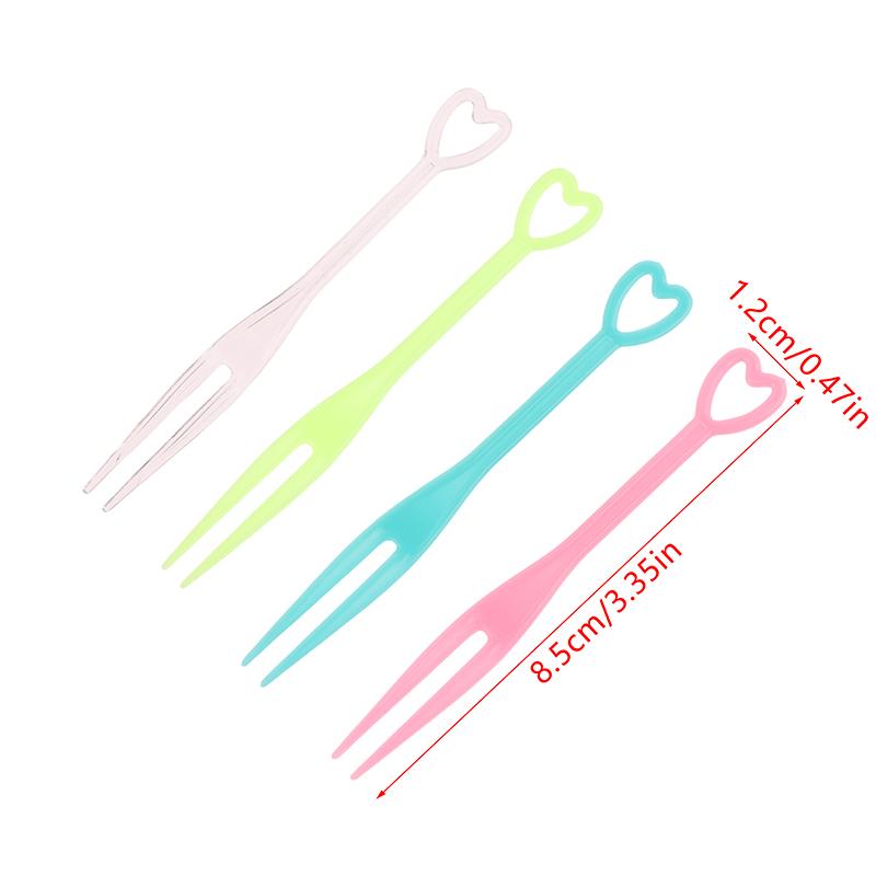 500Pcs Mini Disposable Heart Fruit Fork Mini Snack Cake Dessert Home Dining Plastic Food Fruit Pick Toothpick Bento Party Decor