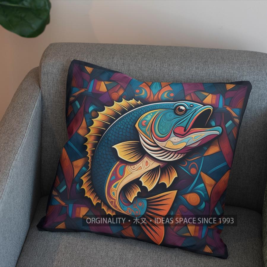 2D lebendiges Fischmuster Dekorative Kissenhülle Muster Kissenbezug Geeignet für Sofa Schlafzimmer Auto Kissenbezug