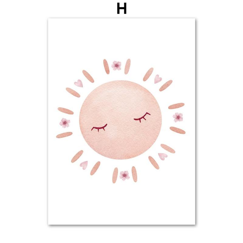 Rosa Engel Mädchen Sonne Mond Wolke Schwan Schloss Wandkunst Kinderzimmer Leinwand Malerei Nordische Poster Drucke Bilder Baby Kinderzimmer Dekor