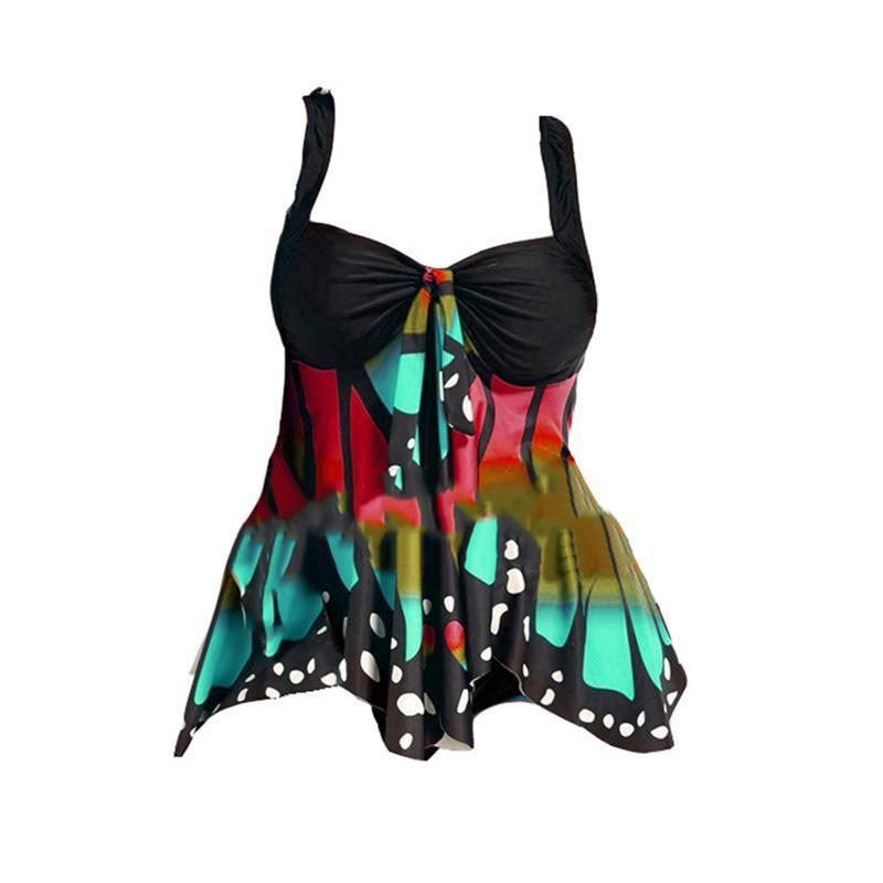 Übergröße Damen Schmetterlingsdruck Hohe Taille Blouson Tankini Stilvolle Bademode für Jeden Anlass
