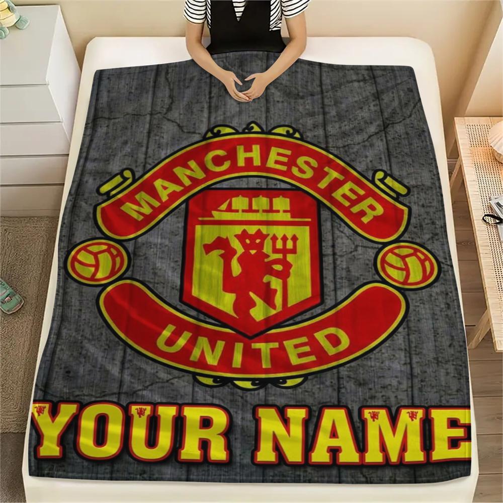 1PC Custom Name Manchester United FC Patterned Flannel Blanket Suitable For All Seasons for Home Decor Warmth and Comfort Gifts Holiday Present