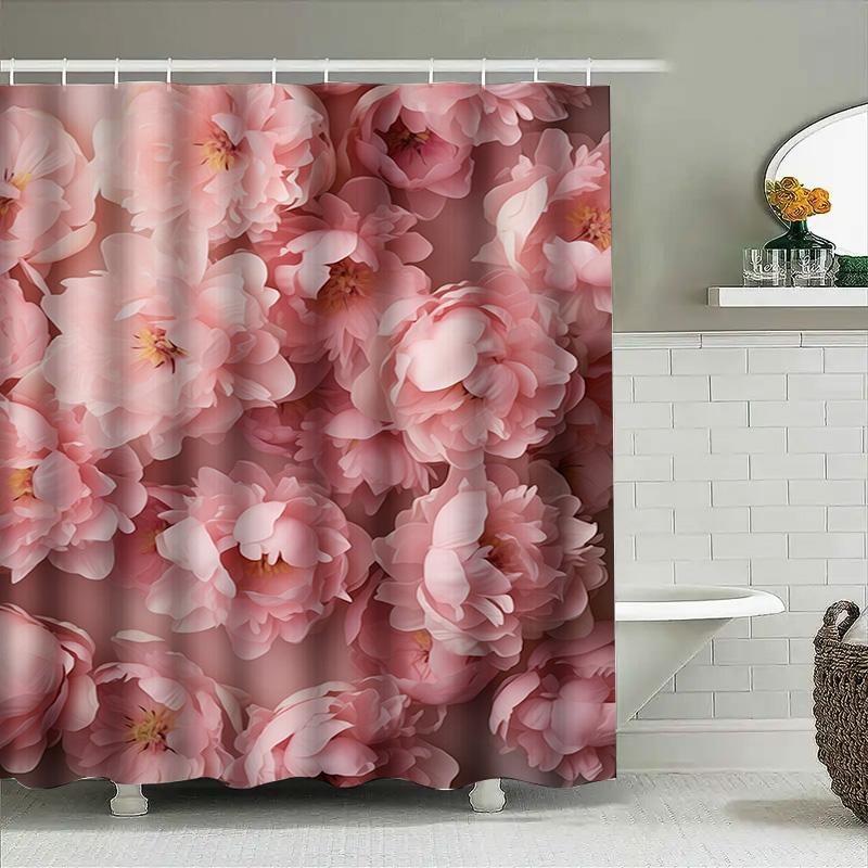 Pink Peony Bath Shower Curtain Home Decor Bathroom Accessories for Women's Bathtub Decoration Pink Flower Shower Curtains with