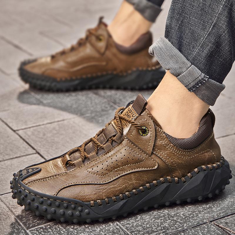 Men Leather Casual Shoes Outdoor High Quality Brown Men's Sneakers Soft Homme Classic Non-slip Lace-up Men Flats Moccasin Shoes
