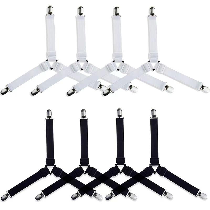 12 Clips Adjustable Elastic Bed Sheet Holder Non-Slip Mattress Grippers Black/White