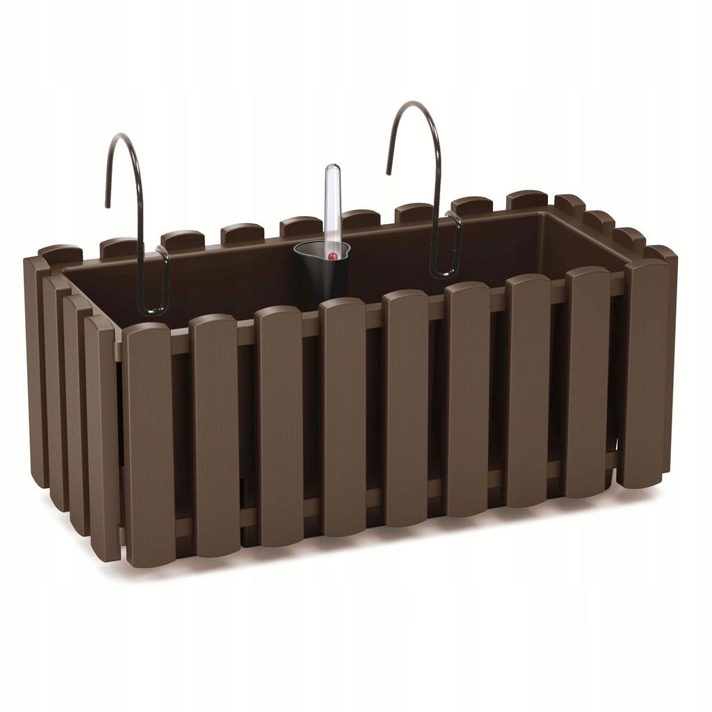 Balcony Box with Hooks and Boardee Irrigation, Brown