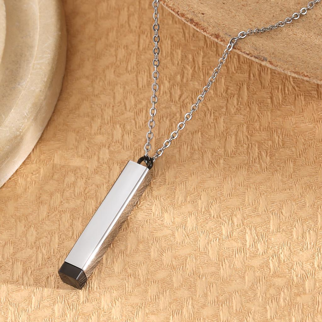 Classic Hidden Rectangle Pendant Necklace For Men Stainless Steel Minimalist Waterproof 3D Vertical Bar Necklaces Jewelry Gift