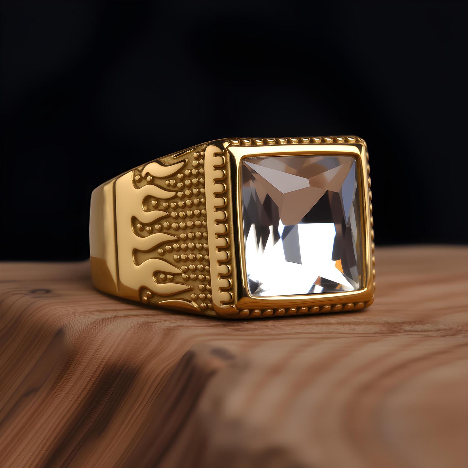 

Men s High Quality 316LStainless Steel Onyx 18KGild Rings Classic Fashion Trend Jewelry Product 13 білий