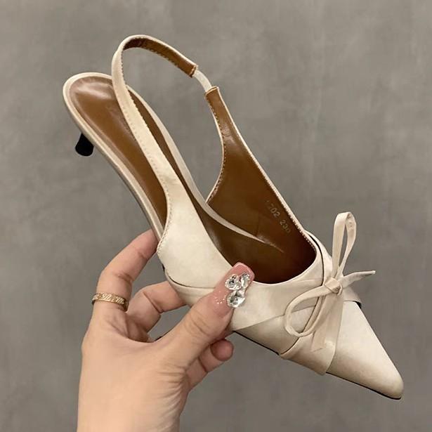 22 nouvelles sandales à talon aiguille à bout ouvert avec nœud, grande taille, couleur unie, ajourées, style européen et américain