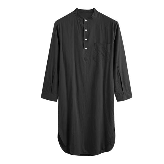 Camicia da pigiama da uomo a maniche lunghe tinta unita versatile camicia da notte da indossare ogni giorno Camicia con design a bottoni Fornitura maschile