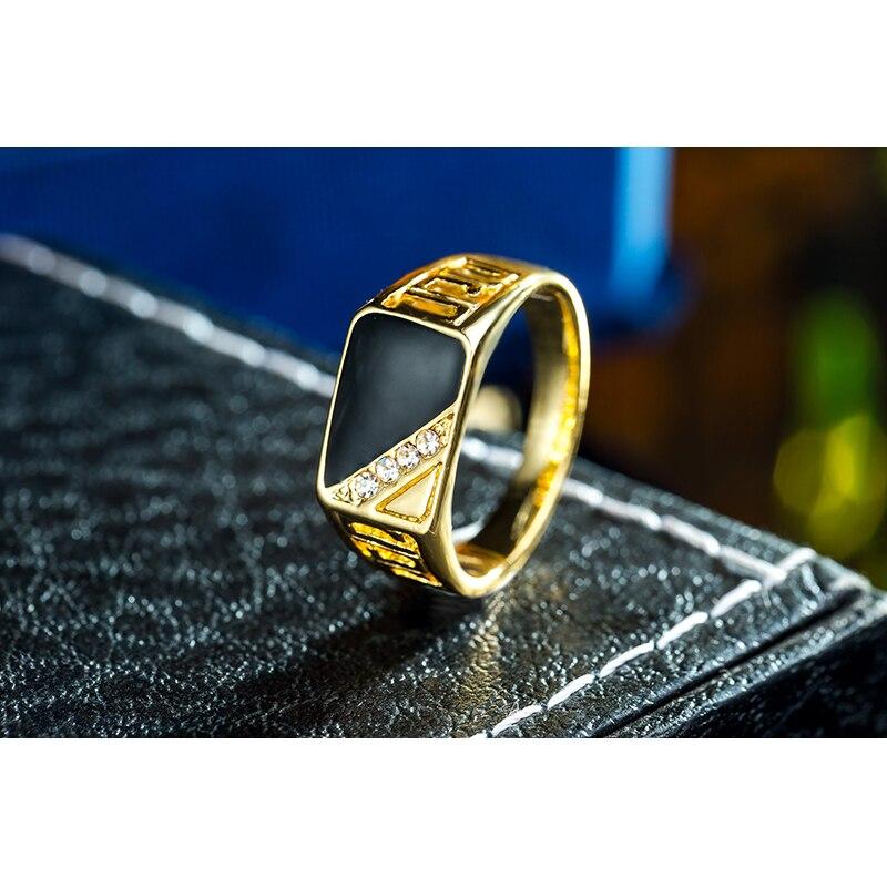 Ajojewel Size 7 12 Classic Gold Color Color Rhinestone Men Rings Black Enamel Male Finger Rings Best SellingClassic Finger Ring