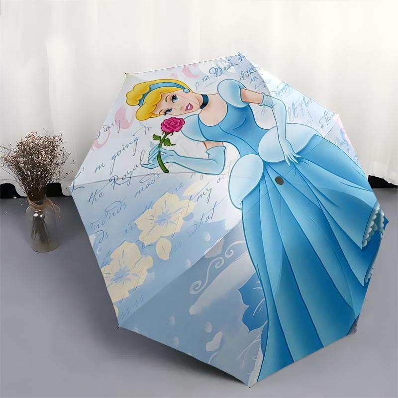 Cinderella, BlueGown Automatic Opening and Closing Umbrella - 8 Ribs Portable Folding Umbrella with Plastic Handle, Suitable for Leisure and