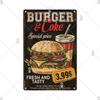 Panneau en étain pour hamburgers, frites, HotDogs, FastFood, Plaque métallique rétro Vintage, affiche en métal, Pizza BBQ pour décoration murale de cuisine