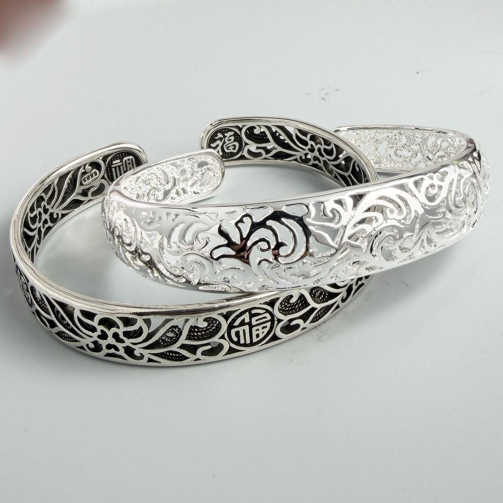 Xiaomi 100% Solid 925 Sterling Silver Retro Bracelet for Women Men Vintage Handmade Retro Hollow Simple Bracelet Birthday Gift