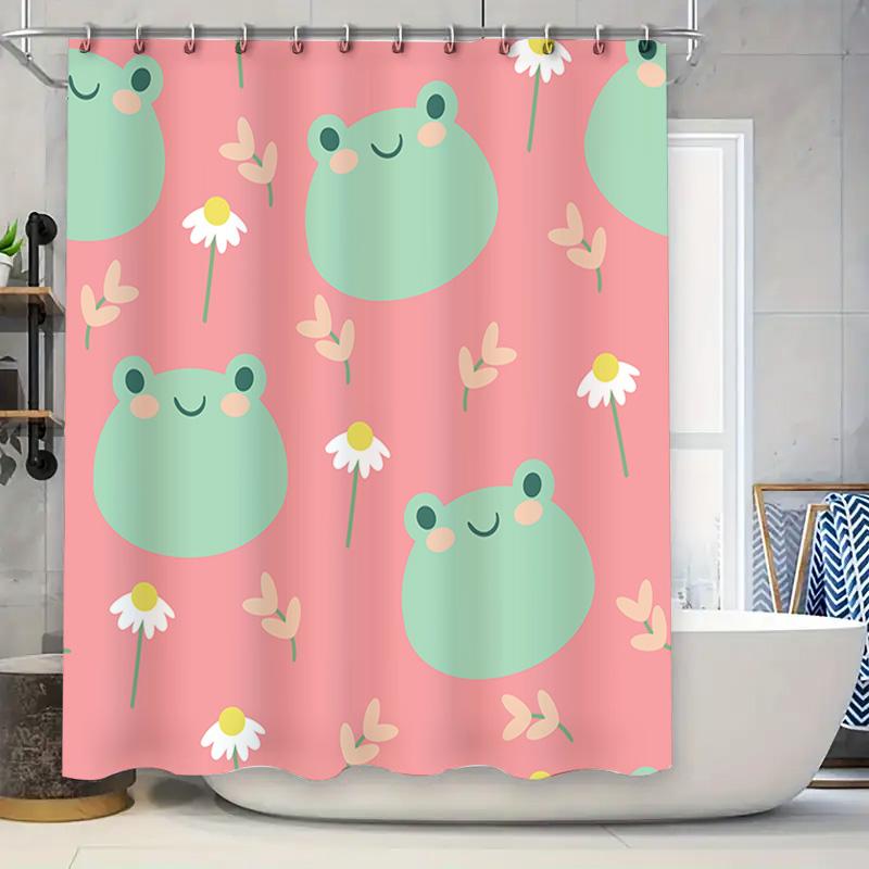 

Cute Frog Daisy Shower Curtain Pink Color Decorative Bath Liner For Bathroom Decoration Home Accessories W60H190(CM)-1 Pcs
