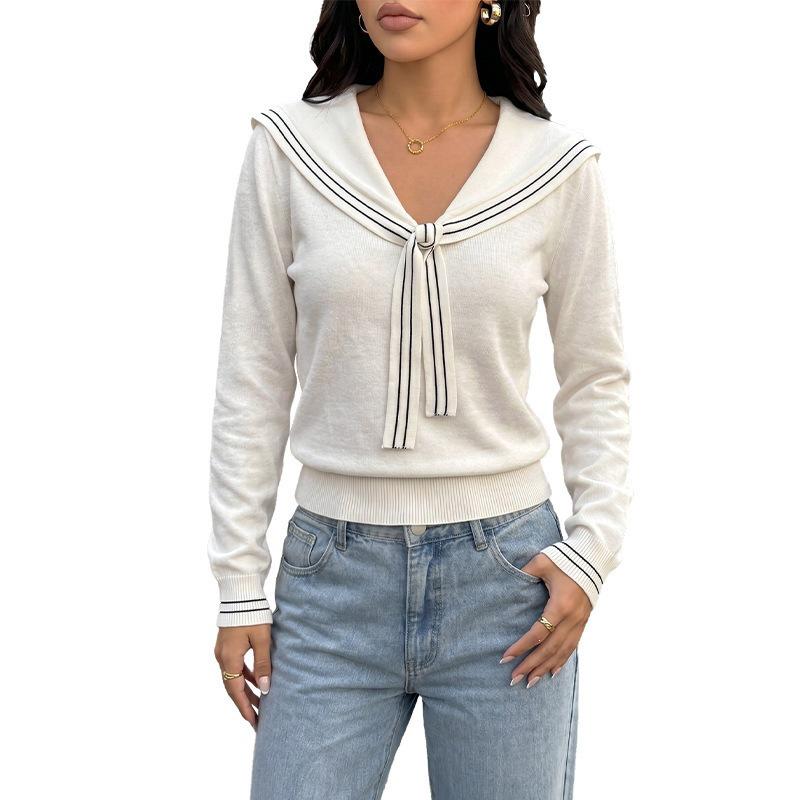 2026 Autumn/Winter Sweet College Style Striped V-Neck Pullover Sweater