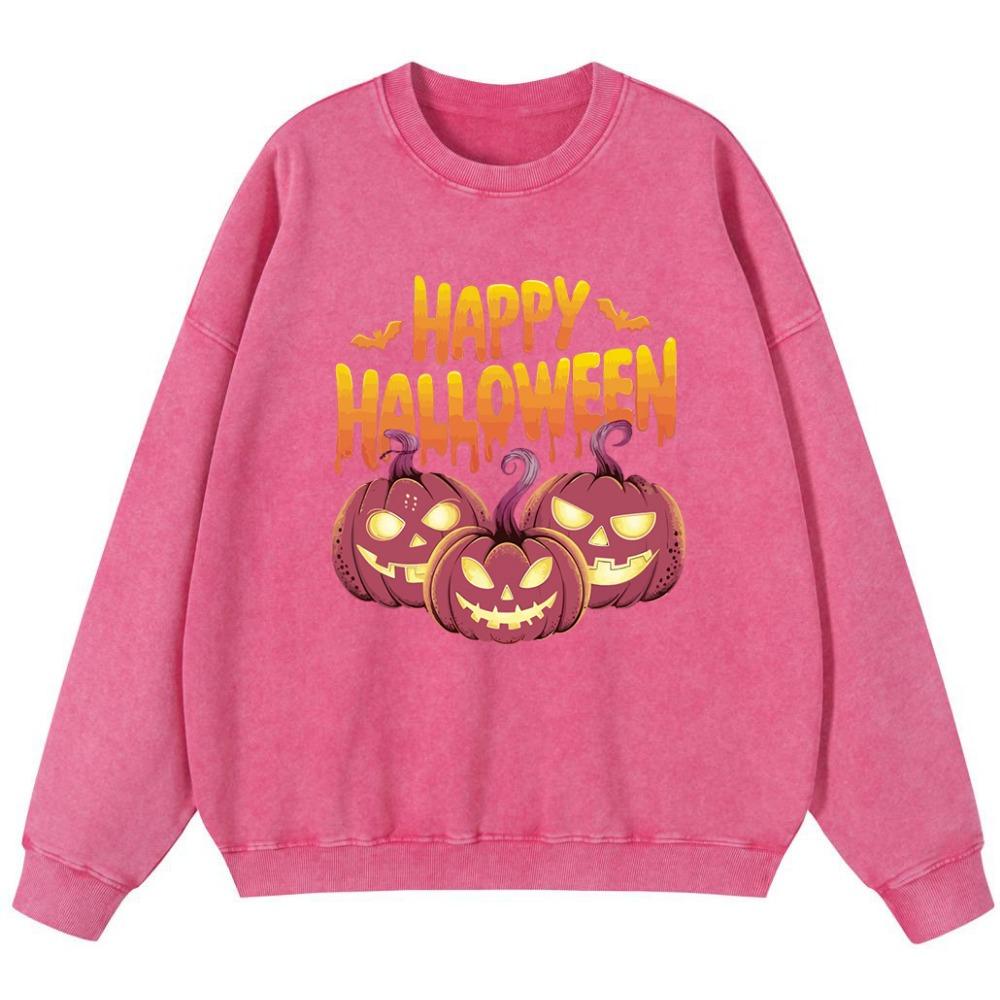 Happy Halloween Woman Vintage Washed Cotton Thin Style Sweatshirt Simple Oversize Pullover  Hipster Soft