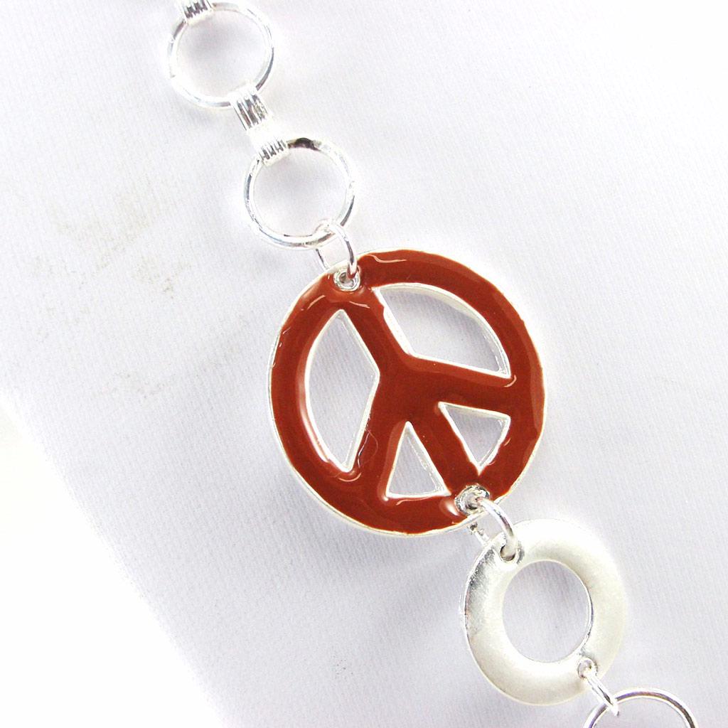NOA [G5888] - Designer Long Necklace 'Peace' Brown White