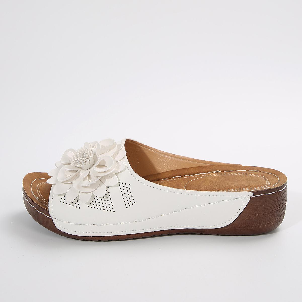 

Женские тапочки большого размера 2025 весна и лето новые с цветком с открытым носком повседневные модные и удобные прохладные тапочки 36 белый