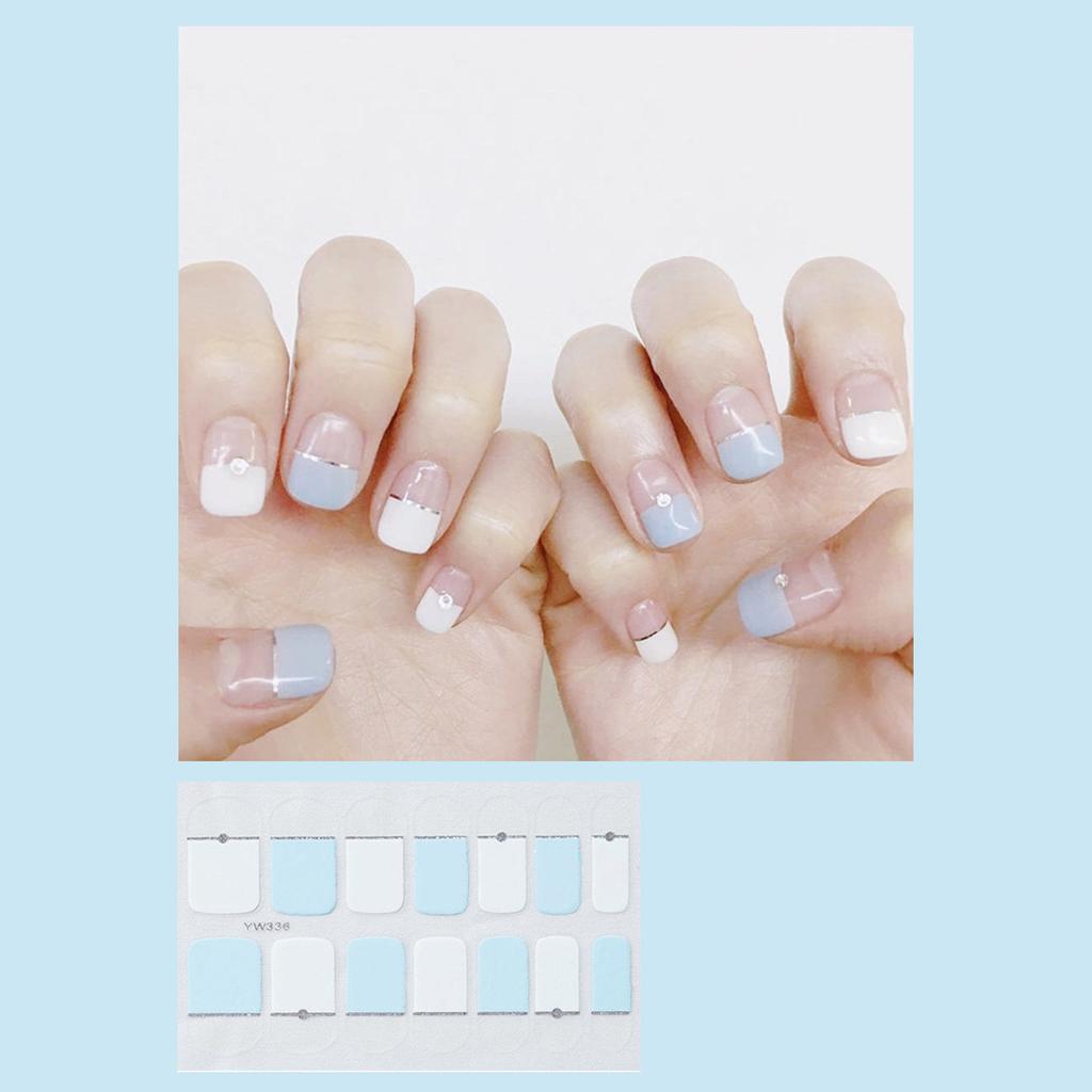 14pcs/sheet Press On Nail Simple Glitter Fake Nails Glossy Nail Stickers Finished Manicure Quick Nial