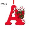 Christmas Party Themes Red Color 26-Letter Hanging Ornaments with Lanyard & Flower Charms Cute Decorations Tree Drop Decoration Holiday New Year Home