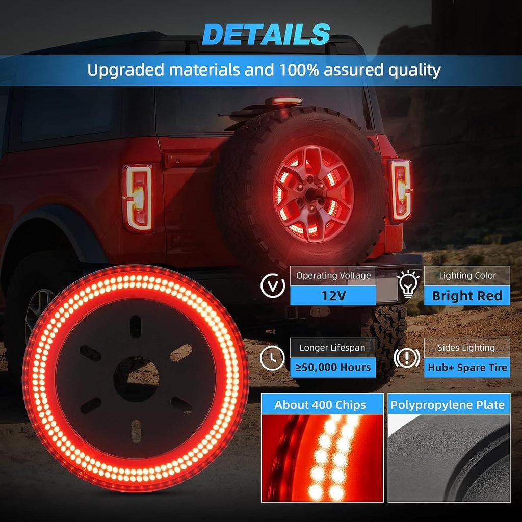 Red Front Side Glow Plug & Play Spare Tire Light for 2021+ Bronco