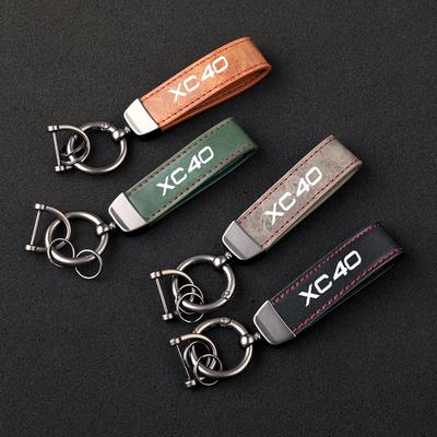 Premium Leather Ultra-clear Printing Metal Fob Key Chain For XC40 Accessories