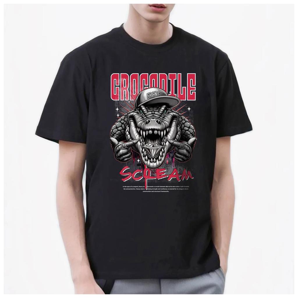 Crocodile Alligator ART Cool Funny Cartoon Printed Men's T Shirt Women Fashion 100% Cotton Summer Casual Breathable Couple Tops