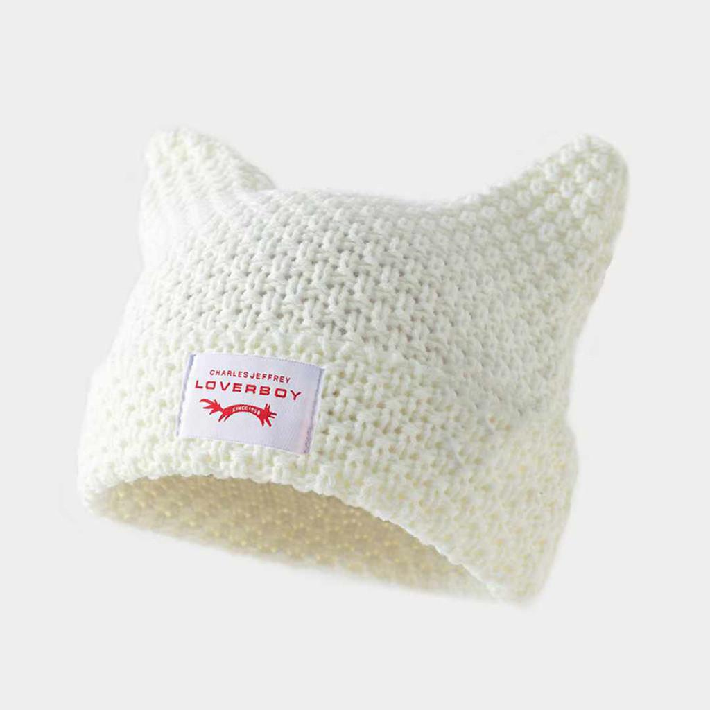 

Winter Knit Beanie With Cat Ears For Casual Warmth White