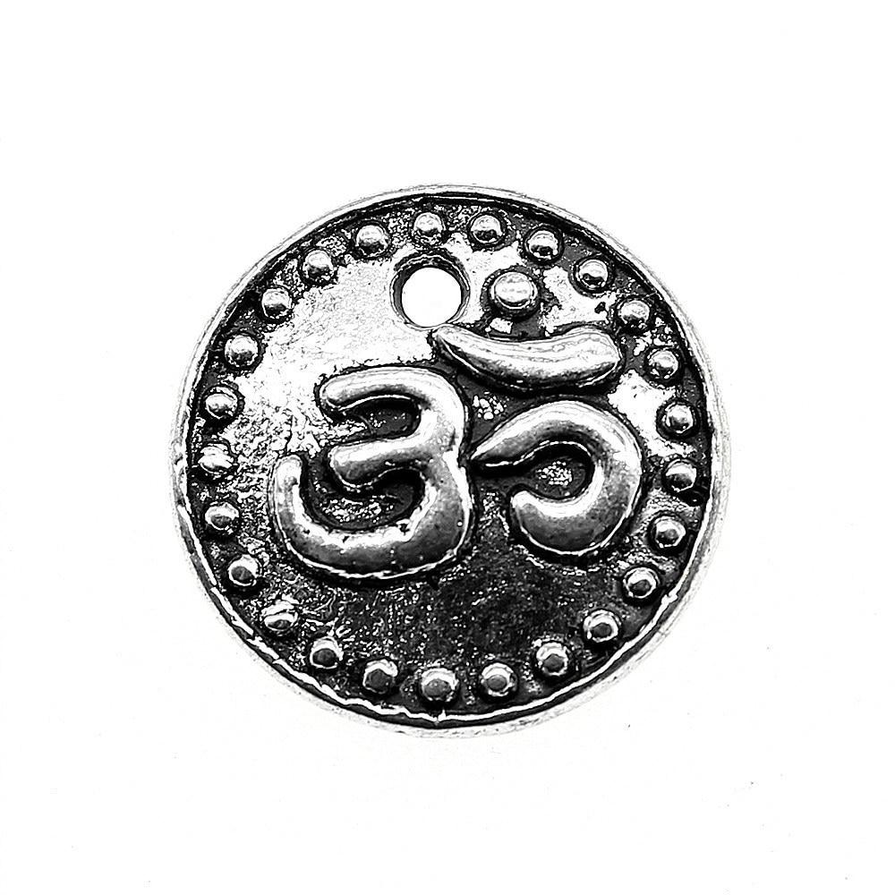 

10шт двусторонний Om Charms Charms Античное серебро Цвет Цинковый сплав 15 мм