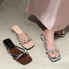 Fashion Temperament Silver Fairy Style Low Heel One-word Slippers Women's Summer Wear Cool Slippers
