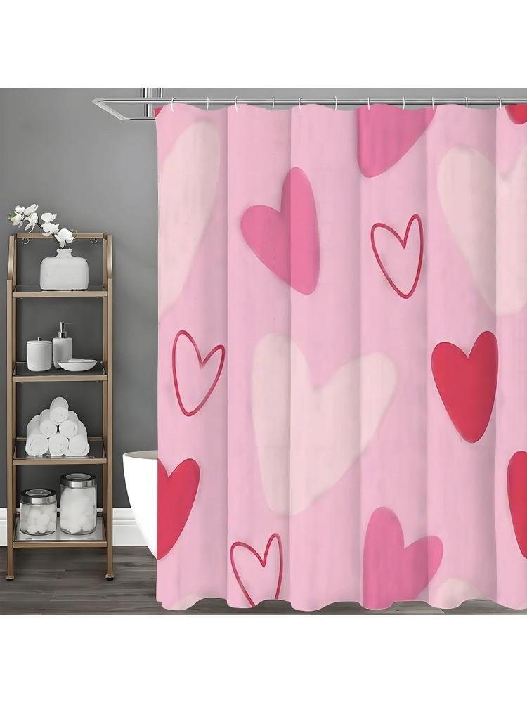 

Pink Red Heart Shower Curtain, Bathroom Decorative Shower Curtain, Waterproof Shower Curtain With Hooks W60H190(CM)-1 Pcs