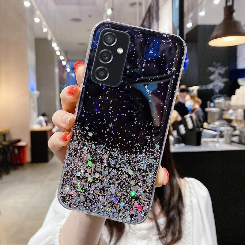 Cute Girl Glitter Stars Soft Silicone Phone Case Cover for Samsung Galaxy A05 A05S A15 A25 A35 A55 5G S23 FE S24+ Plus Ultra A54 A34 A24 A14 4G 5G